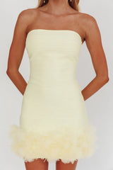 Leni Strapless Embellished Hem Mini Dress Lemon