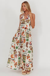 Clarette Basque Waist Open Back Maxi Dress Exotic Beige