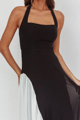 Lira Contrast Halter Maxi Dress Black White