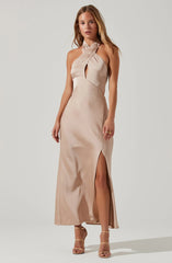 Marissa Satin Halter Neck Midi Dress