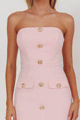 She Is Button Front Strapless Maxi Dress Pink