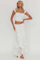 Liora Lace Hem Ruffle Maxi Skirt White