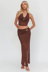 Paullina Gold Buckle Mesh Maxi Skirt Brown
