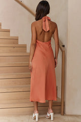 Madison Avenue Keyhole Bust Halterneck Midi Dress Apricot