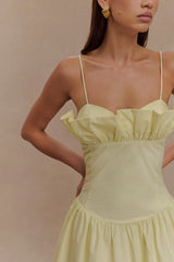 Janis Cotton Frill Maxi Dress - Lemon