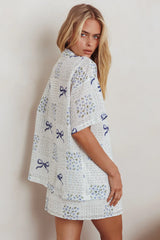 Ithaca Wrap Mini Skirt Bow Print Blue