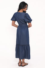 Steele Puff Sleeve Midi Dress - Dark Denim
