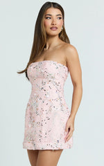 Jayden Mini Dress Strapless A Line Dress in Pink Floral