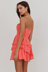 Veda Strapless Ruffle Mini Dress Peach