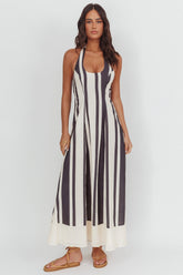 Florie Scoop Neck Halter Maxi Dress Stripe Black