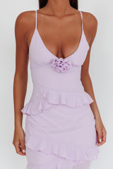 Marlie Frill Trim Rosette Maxi Dress Lilac