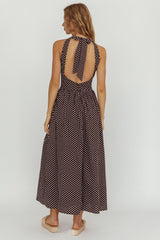 Clarette Basque Waist Open Back Maxi Dress Spotted Chocolate