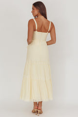 Vienna Sky Frill And Crochet Trim Maxi Dress Cream
