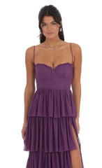 Mesh Ruffle Maxi Dress in Purple