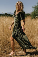 Katelyn Velvet Maxi Wrap Dress | Dark Olive