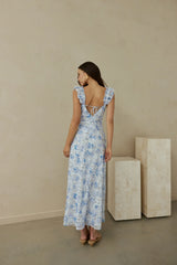 Rose Petal Reverie Midi Dress Blue