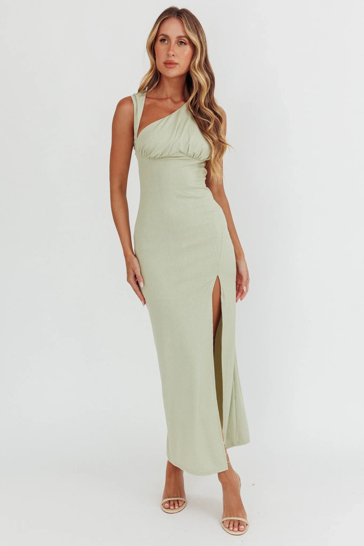Daleela Asymmetric Neckline Maxi Dress Sage
