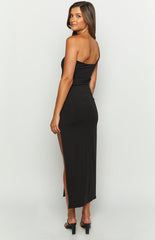 Natalia Black One Shoulder Midi Dress