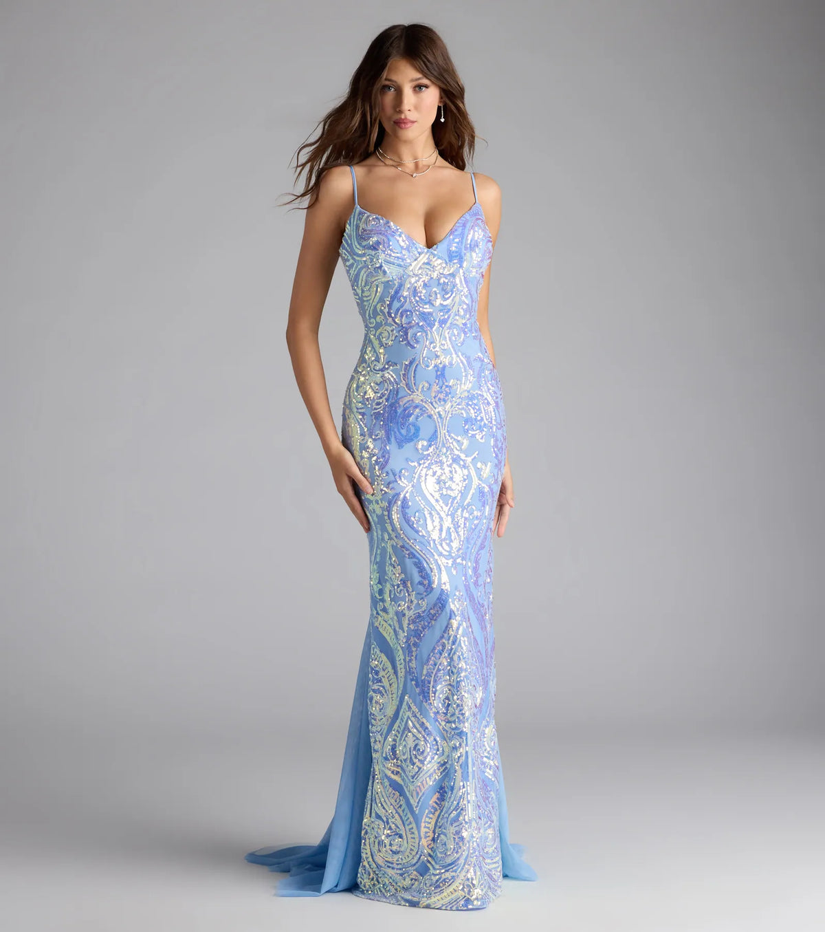 Ilse Sequin Mesh Lace-Up Mermaid Dress