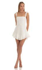 Floral Jacquard Ruffle Dress in White