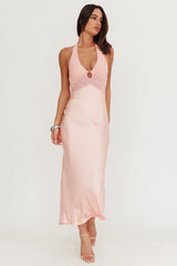 Jaila Mesh Bodice Halter Maxi Dress Peach