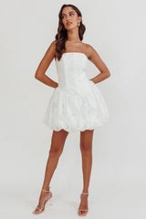 Monti Strapless Bubble Hem Mini Dress Embroidered White