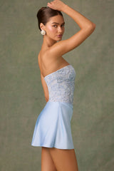 Embellished Draped Strapless A-Line Mini Dress in Sky Blue