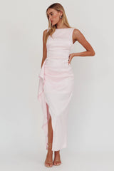 Kamillia Boat Neck Split Maxi Dress Ice Pink