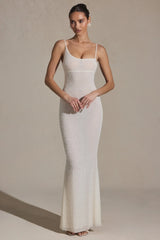 Embellished Backless Maxi Dress in White