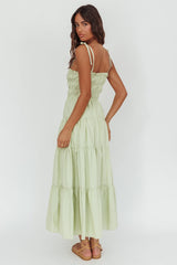 Anderson Tied Shoulder Smocked Bodice Maxi Dress Sage