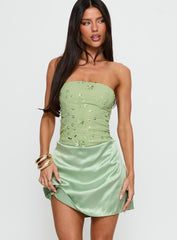 Lyrena Strapless Beaded Mini Dress Green