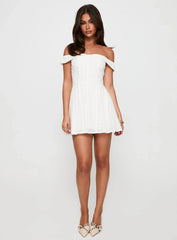 Rosebud Broderie Off The Shoulder Mini Dress White