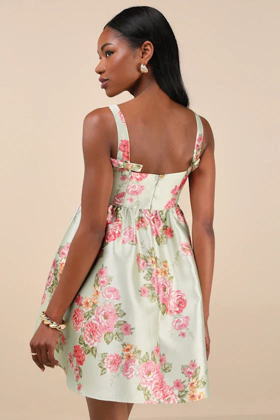 Unbelievably Lovely Sage Floral Babydoll Empire Waist Mini Dress