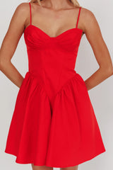 Star Signs Lace-Up Back Mini Dress Red