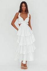 Catalina Tiered Ruffle Cut-Out Maxi Dress White