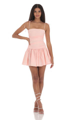 Ruched Fit and Flare Dress in Pink
