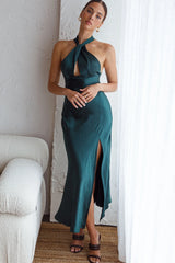 Te Amo Halterneck Open Back Midi Dress Forest Green