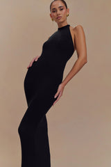 Melodie Halter Knit Maxi Dress - Black/White