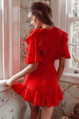 Shay Ruffle Lace Trim Mini Dress Red