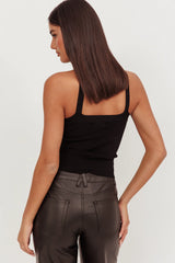 Anora Ribbed Rose Top Black