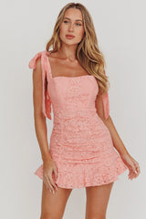 Neriah Tied Shoulder Lace Mini Dress Blush