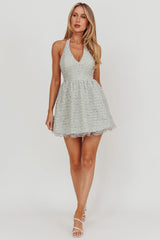 I'm Magnetic Halter Neck Backless Mini Dress Mint Grey