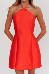 Falon Halter Bow Neck Mini Dress Red