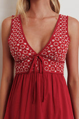 Joycelin V-Neck Eyelet Maxi Dress Red