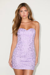 Exquisite Sensation Lavender Embroidered Strapless Mini Dress