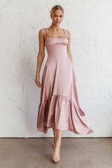 Belle De Jour Flounce Hem Midi Dress Blush