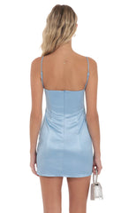 Satin Front Bow Dress in Blue