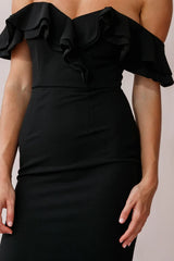 Rossi Ruffled Off The Shoulder Bodycon Dress Black