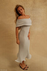 Molly Off Shoulder Knit Midi Dress - Sky Blue