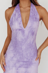 Locket Halterneck Maxi Dress Marbled Lilac